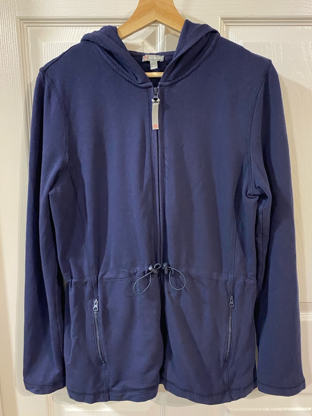 T by Talbots WMNS M Navy Blue Zip Up Hooded Jacket w/ Cinch Waist